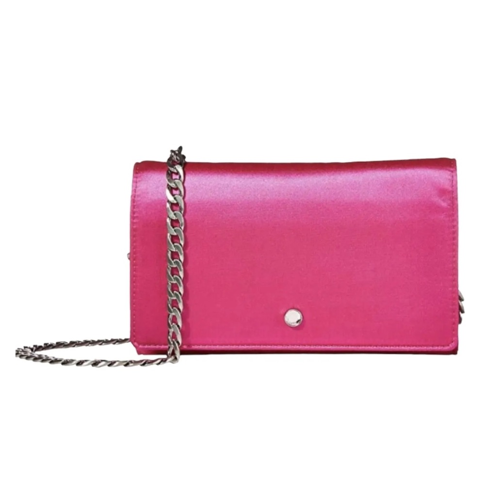 J.CREW SATIN CHAIN WALLET HANDBAG CLUTCH PINK BRIGHT BERRY AE523